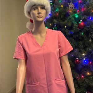 Figs Pink V-Neck Short Sleeve Tee